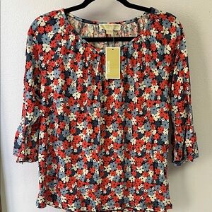 Michael Kors: Floral Blouse - Red, Blue, White